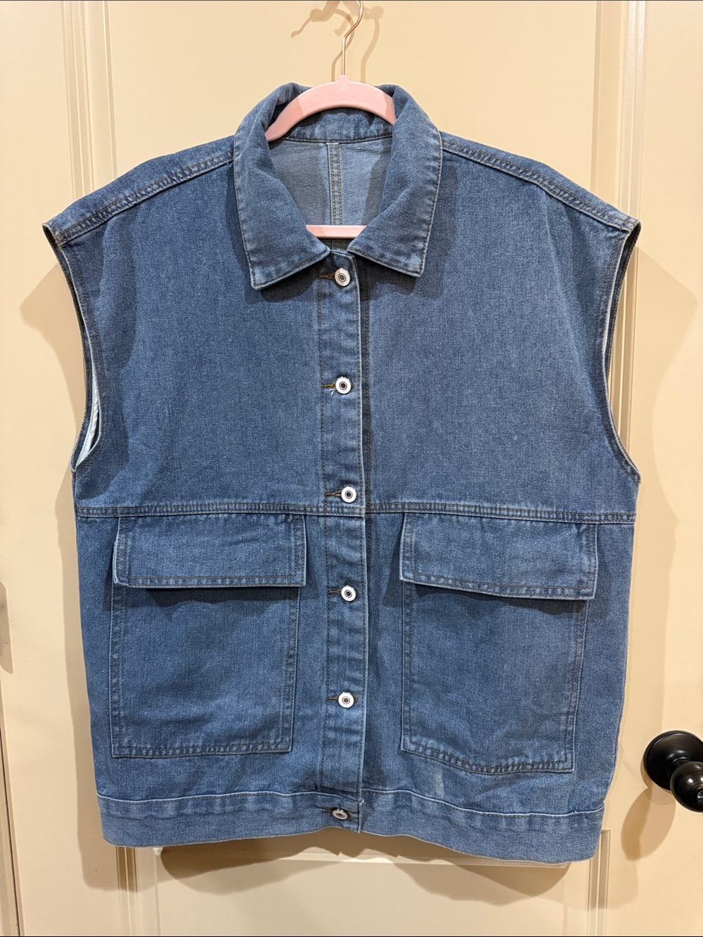 Blue Denim Utility Vest with Front Flap Pockets